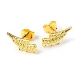 Ohrstecker, Flgel mit 3 sen, gehmmert, 14,5x6,5 mm, Silber vergoldet, 2 Stck