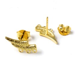 Ohrstecker, Flgel mit 3 sen, gehmmert, 14,5x6,5 mm, Silber vergoldet, 2 Stck