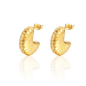 Stud earrings, spiral shell half-hoop, 18K gold-plated 304 stainless steel, 18x6 mm, 1 pair