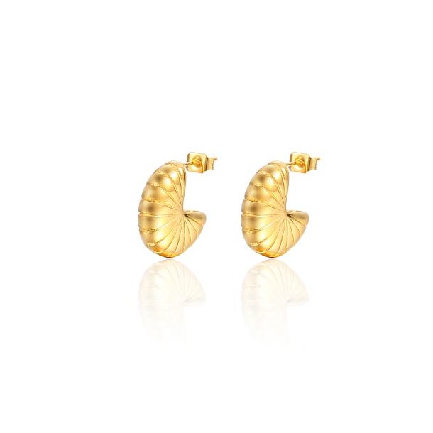 Stud earrings, spiral shell half-hoop, 18K gold-plated 304 stainless steel, 18x6 mm, 1 pair