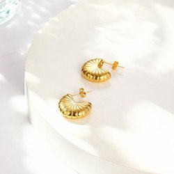 Stud earrings, spiral shell half-hoop, 18K gold-plated 304 stainless steel, 18x6 mm, 1 pair