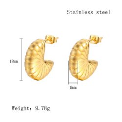 Stud earrings, spiral shell half-hoop, 18K gold-plated 304 stainless steel, 18x6 mm, 1 pair