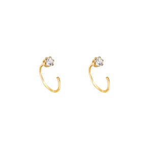 C-shaped stud earrings with clear cubic zirconia, gold-tone brass, 12 mm, 2 pcs
