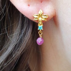 Ohrstecker, zarte Blume mit se, vergoldetes Silber, 7,8x8 mm, 2 Stck.