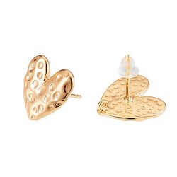 Ohrstecker, geh�mmertes Herz mit �se, 18K vergoldetes Messing, 13x13,5 mm, 2 Stck