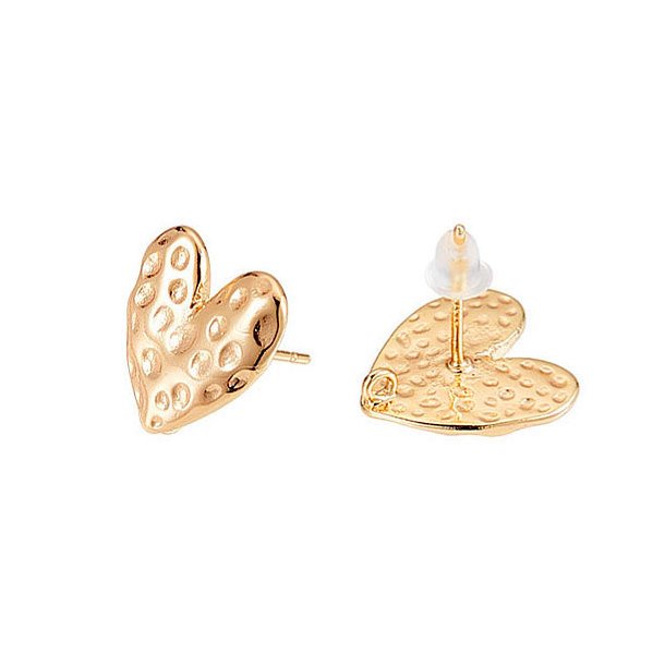 Ohrstecker, geh�mmertes Herz mit �se, 18K vergoldetes Messing, 13x13,5 mm, 2 Stck
