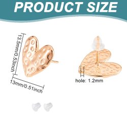 Ohrstecker, geh�mmertes Herz mit �se, 18K vergoldetes Messing, 13x13,5 mm, 2 Stck