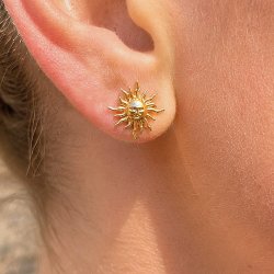 Ohrstecker mit Sonnengesicht, 18 Karat vergoldetes Messing, 10,5 mm, 2 St�ck