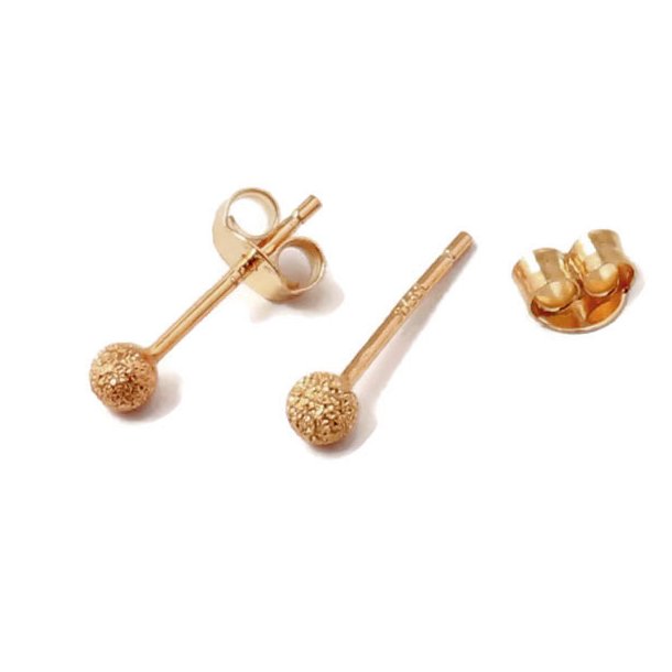 Earstuds with 3 mm stardust ball, rose gold-plated silver, length 14 mm, 2pcs