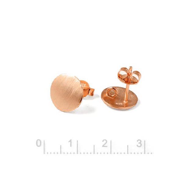 Earstuds with brushed rounded coin, rose gold-plated silver, diameter 10mm, 2pcs