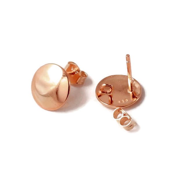  Earstuds, shiny rounded coin, rose gold-plated silver, diameter 10mm, 2pcs