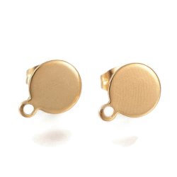 Ohrstecker, 8 mm Platte mit &Ouml;se und verschluss, Vergoldeter Stahl, 4 Stk
