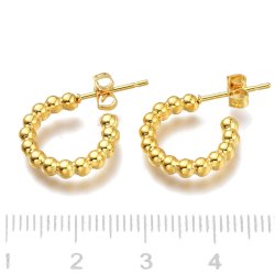 Ear studs, open bow with balls, 18K gold-plated steel, 15 mm, 2 pcs