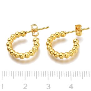 Ear studs, open bow with balls, 18K gold-plated steel, 15 mm, 2 pcs