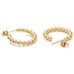 Ear studs, open bow with balls, 18K gold-plated steel, 20 mm, 2 pcs