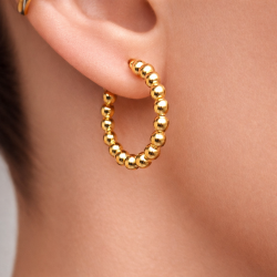 Ear studs, open bow with balls, 18K gold-plated steel, 20 mm, 2 pcs