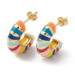 Ear studs, wide open bow, multicoloured enamelled, 18K gold-plated brass, 20.5 mm, 2 pcs