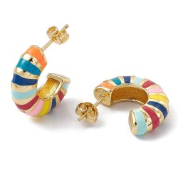 Ear studs, wide open bow, multicoloured enamelled, 18K gold-plated brass, 20.5 mm, 2 pcs