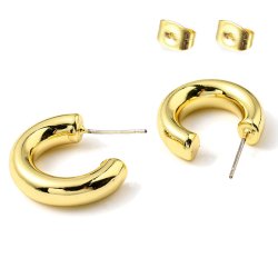 Ear studs, wide open bow, polished, 18K gold-plated brass, 22 mm, 2 pcs