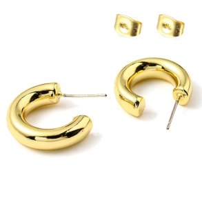 Ear studs, wide open bow, polished, 18K gold-plated brass, 22 mm, 2 pcs