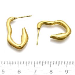 Ear studs, open uneven oval, polished, gold-plated steel, 23.5x16 mm, 2 pcs