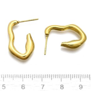 Ear studs, open uneven oval, polished, gold-plated steel, 23.5x16 mm, 2 pcs