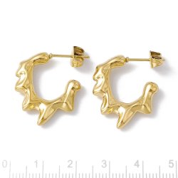 Earrings, open hoop with a melted look, gold-plated steel, 23x19mm, 2 pcs
