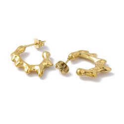 Earrings, open hoop with a melted look, gold-plated steel, 23x19mm, 2 pcs
