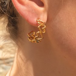 Ear studs, open bow with hearts, 18K gold-plated steel, 20 mm, 2 pcs