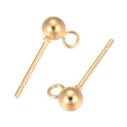 Ohrstecker mit 4 mm Kugel und offene &Ouml;se in L&auml;ngsrichtung, vergoldeter Stahl. 6 Stck