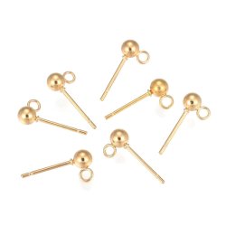 Ohrstecker mit 4 mm Kugel und offene &Ouml;se in L&auml;ngsrichtung, vergoldeter Stahl. 6 Stck