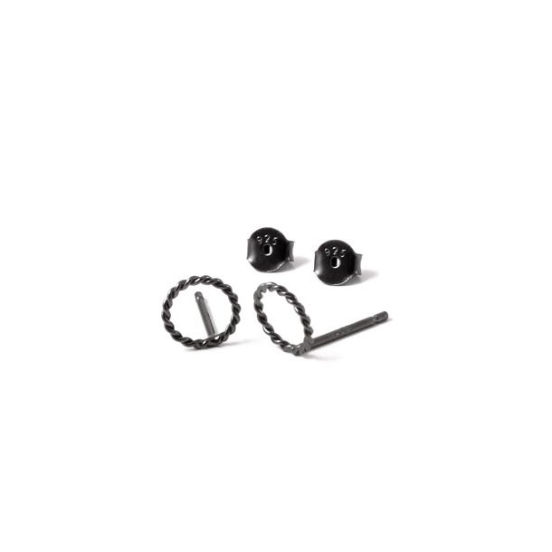 Earstuds with twisted rings, oxidised silver, 8mm, 2pcs.