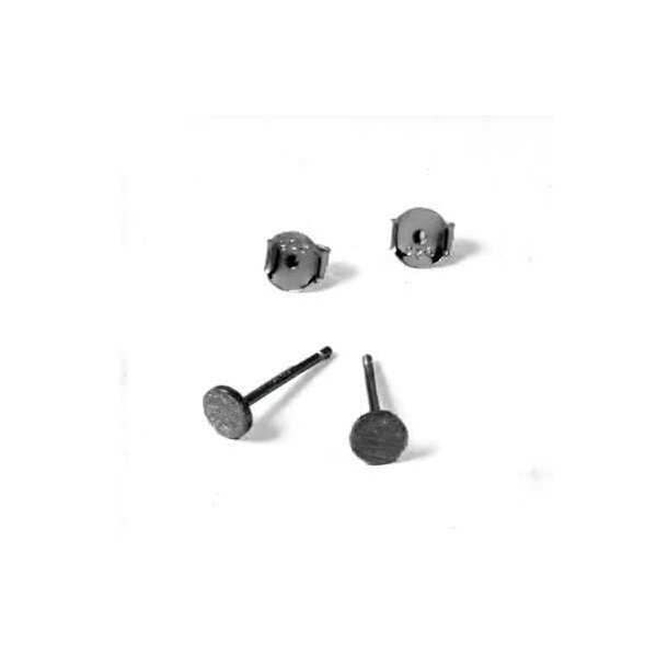 Earstuds with brushed pad, black oxidised silver, 4mm, 2pcs.