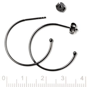Ohrstecker, schwarzes silber, rund, offen, Durchmesser 25 mm, 2 Stk