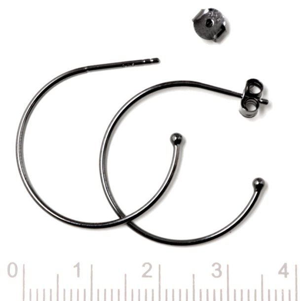Earstuds, open arch, black Sterling silver, diameter 25mm, 2pcs