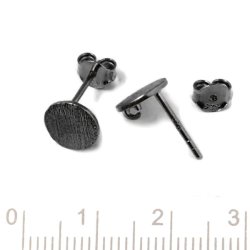 Ohrstecker mit Platte und &Ouml;se, geb&uuml;rstet, schwarzes Silber, Durchmesser 8 mm 2 Stk.