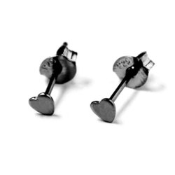 Ohrstecker, Herz, geb&uuml;rstet, oxidiertes Silber, Breite 4 mm, L&auml;nge 14 mm, 2 Stk