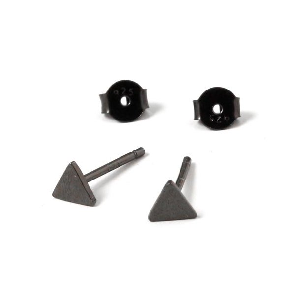 Earstuds, small brushed triangle, oxidised silver, 4.5mm, 2pcs.
