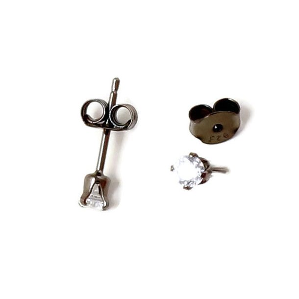 Earstuds with crystal, black Sterling silver, 13x3mm, 2pcs.