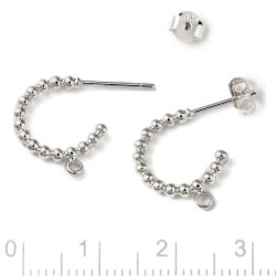 Earring, grooved bow with loop, platinum plated brass, 15.5 mm, 2 pcs