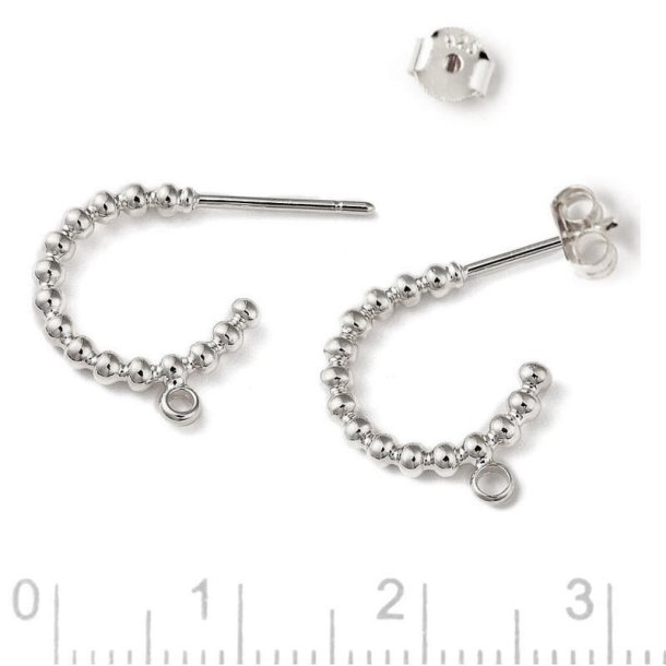 Earring, grooved bow with loop, platinum plated brass, 15.5 mm, 2 pcs