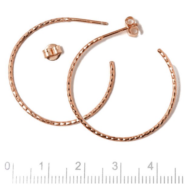 Round twisted earwires, open loop with peg, rose gold-plated silver, 30 mm, 2pcs