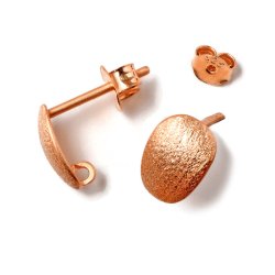 Ohrstecker, geb&uuml;rstetem gew&ouml;lbtem Oval mit &Ouml;se, rosa-vergoldetes Silber, 9x6,5 mm, 2 Stck