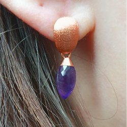 Ohrstecker, geb&uuml;rstetem gew&ouml;lbtem Oval mit &Ouml;se, rosa-vergoldetes Silber, 9x6,5 mm, 2 Stck