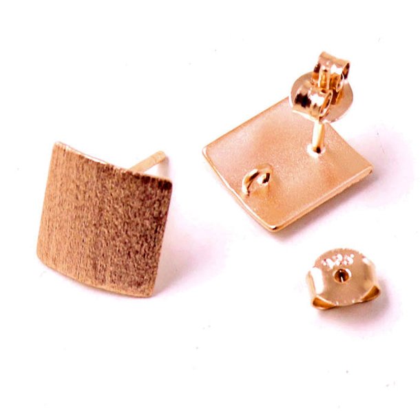 Earstuds, brushed square, Rose gold plated silver, 10x10mm, 2pcs.