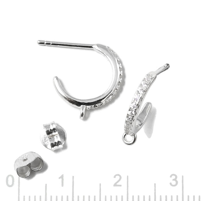 Ohrstecker, Sterlingsilber, rund, offen mit Zirkonia und Öse, 13 mm, 2 Stk