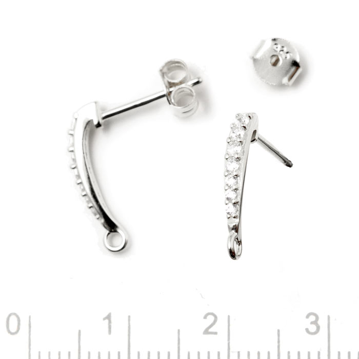 Ohrstecker, Silber, Bogen mit Zirkonia und Öse, 15x2 mm, 2 Stk.