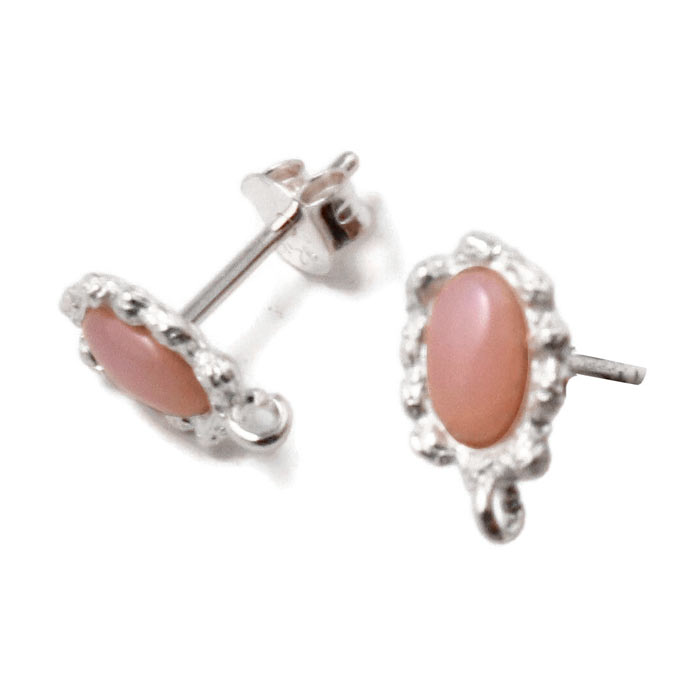 Ørestik Med Pink Opal, Sølv, 11,5x7x14 mm, 2 Stk. til Smykkefremstilling