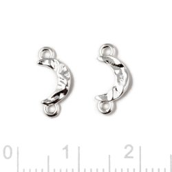 Zwischenst&uuml;ck, Mondsichel, unebene Fl&auml;che mit zwei &Ouml;sen, Silber, 11x5 mm, 2 St&uuml;ck