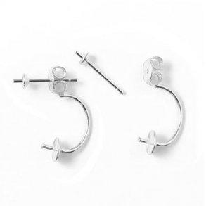 Earstuds with cup and peg for floating pearl effect, silver, 3x5x22mm. 2pcs